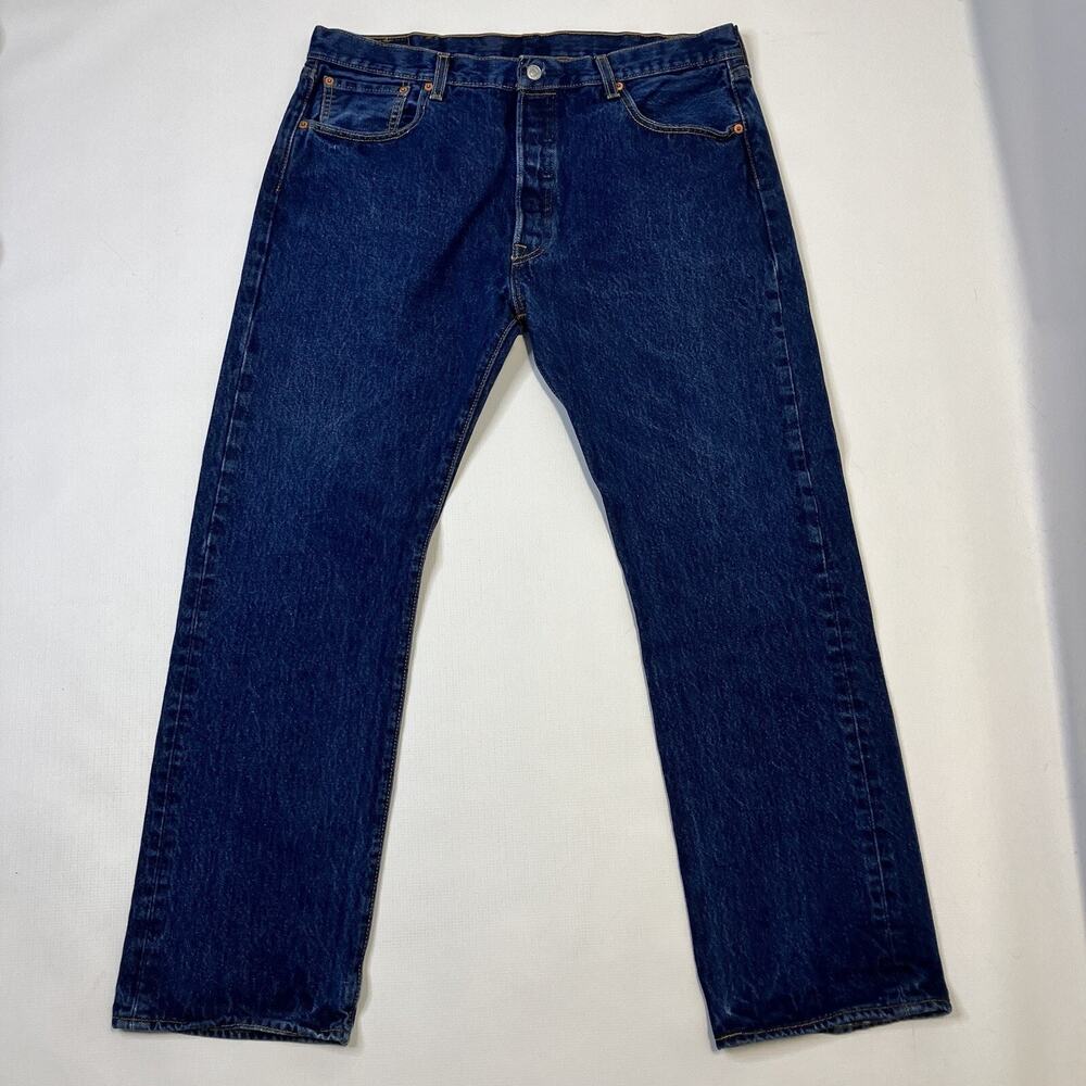Levis 501 Jeans Mens 38X32 Dark Blue Button Fly Rigid Denim Y2K